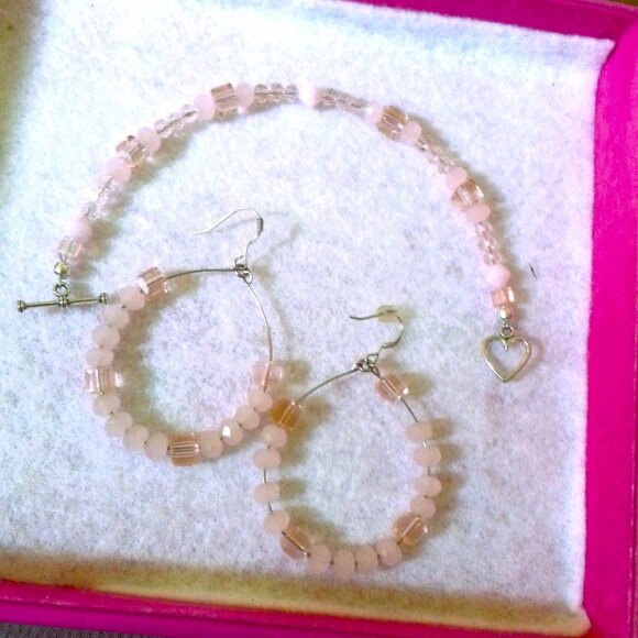 Swarovski Crystal Hand-Made Pink Earring Hoops/ Bracelet Sterling Set - Picture 8 of 9